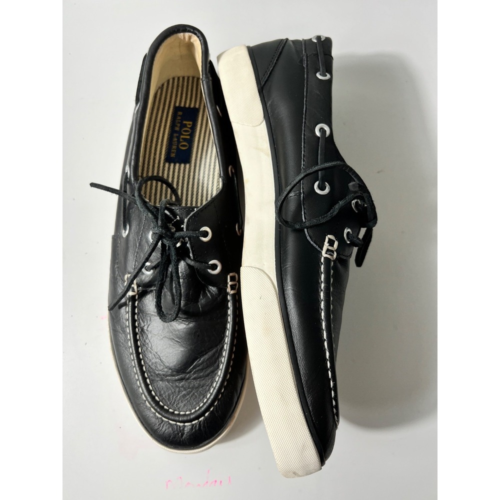 Polo Ralph Lauren Mens Size 12 D Sander Leather Casual Loafers Boat Black Shoes - Picture 5 of 13